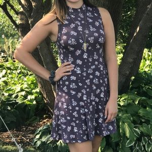 Purple floral tight and stretchy dress
